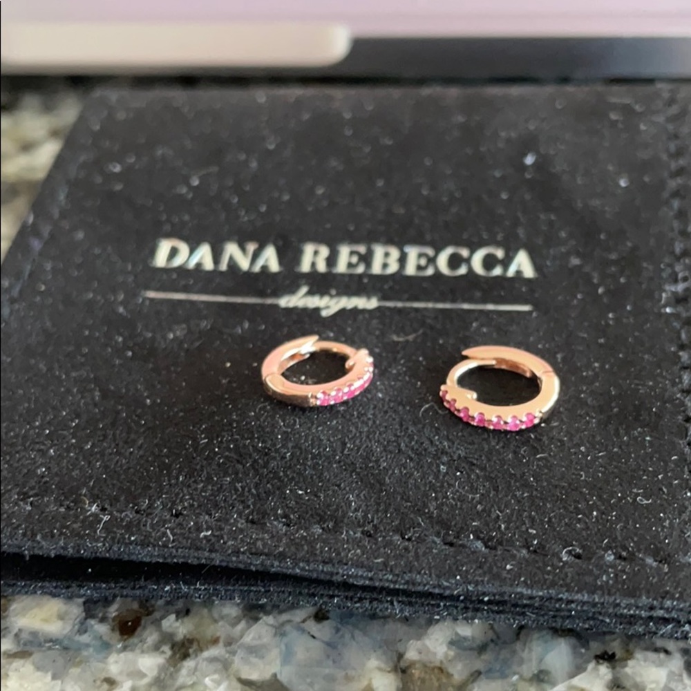 Dana Rebecca Sapphire Mini Huggies Rose Gold